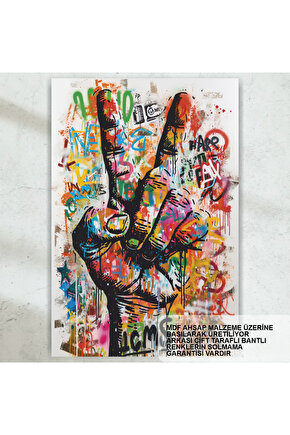 barış işareti zafer işareti duvar sanatı ev dekorasyon tablo retro ahşap poster popart