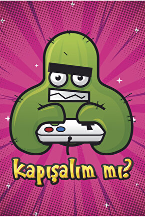 konsol bilgisayar oyunu oynayan kaktüs gamer genç odası dekor tablo retro ahşap poster