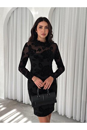Kadin Dantel Detay Mini Kalem Elbise