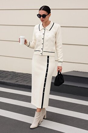 Gökyüzü Moda Kadın şerit Detay Ceket Ve Etek ıkılı Takım