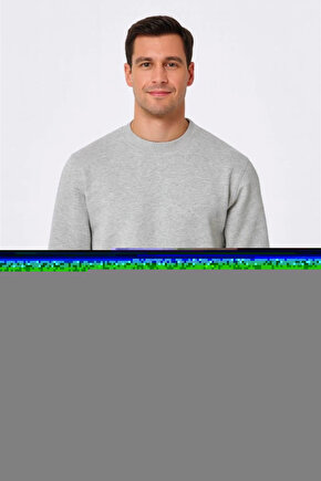 Erkek Üç İplik Düz Bisiklet Yaka SweatShirt - Gri