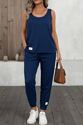 Kadın Askılı Yuvarlak Yaka Viskon Iki Iplik Bluz Ve Eşofman Altı Ikili Takım