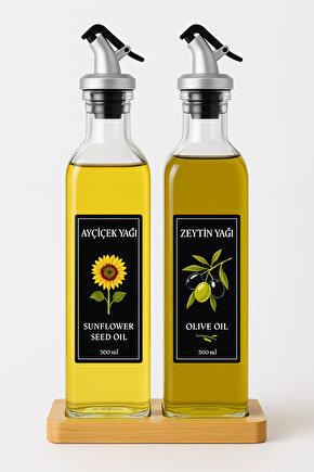 Ahşap Stantlı Lux Kare Cam Yağdanlık