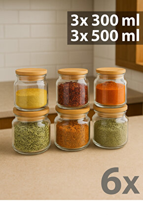 6’ Lı Bambu Kapaklı Lüks Baharatlık Takımı