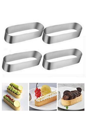 Narkalıp Paslanmaz Çelik Oval Tart Ve Kek Kalıbı Çap 13x4cm Derinlik 3,5cm 4 Adet