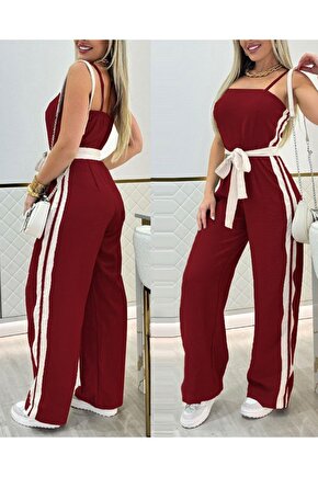 EQURİ Kadın Ip Askılı Straplez Belden Kuşaklı Viskon Iki Iplik Tulum