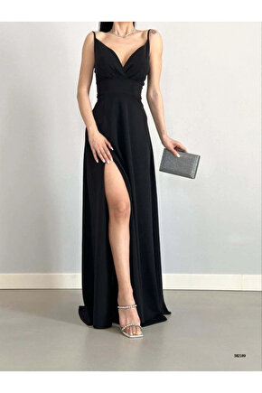 Kadın Ip Askılı Kruvaze Yaka Maxi Boy Abiye Elbise