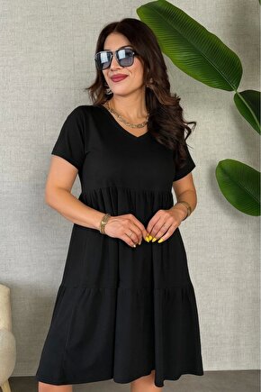 Kadın Kısa Kollu V Yakalı Viskon Elbise