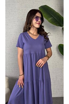 Kadın Kısa Kollu V Yakalı Viskon Elbise