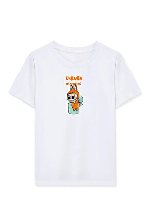 Kız Labubu Çocuk Baskılı T-Shirt - Beyaz