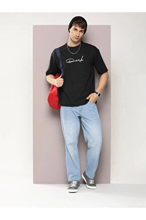 Erkek Baskılı Oversize T-shirt - Siyah