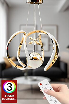 Kumandalı LED avize toplu damla 3 renk gold, salon, oturma ve yatak odası için ideal