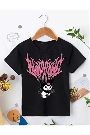 Kız Çocuk Bisiklet Yaka Baskılı T-Shirt - Siyah