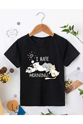 Kız Çocuk Bisiklet Yaka Baskılı T-Shirt - Siyah