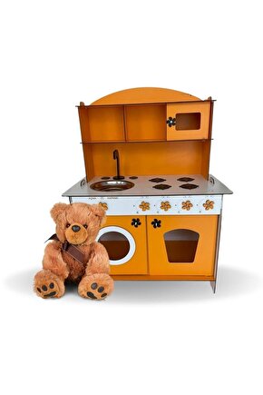 Montessori Eğitici Ahşap Çocuk Oyuncak Mutfak - Turuncu Renk - 3 Mm 84x60 Cm