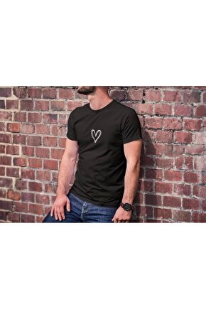 Unisex Bisiklet Yaka Baskılı Oversize T-Shirt - Siyah