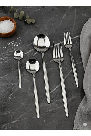 Round Yeni Nesil 60 Parça 12 Kişilik Çatal Kaşık Takımı Paslanmaz Çelik