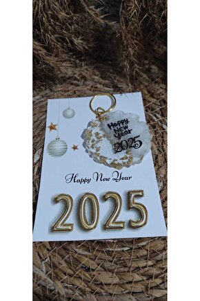 Yılbaşı Özel Hediyelik Epoksi Anahtarlık- Yeniyıl Hediyelik 4 Adet Özel Tasarım Kartlı