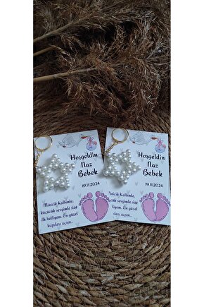 Baby Shower Incili Yıldız Anahtarlık 4 Adet- Bebek Mevlüdü