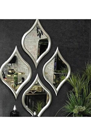 Dekor Dekoratif Ahşap Damla Model 4 Adet Ayna