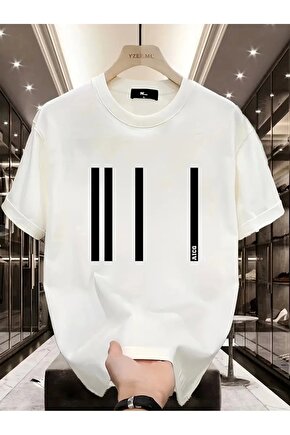 AICG Ön Arka Baskılı Bisiklet Yaka Kadın Oversize Bisiklet Yaka T-shirt - Beyaz