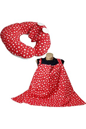 Emzirme Minderi, Emzirme Örtüsü, Düz Kafa Yastığı, Kırmızı Figürlü 3 lü set Brimi Collection