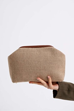 Heybes Kadın Kahve Biyeli Jüt Hasır Clutch El Çantası