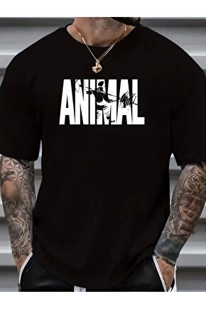 ANIMAL Desen Baskı Erkek Oversive Tişört, Grafik Tişört Erkek Yazlık Outdoor Kıyafetleri, Sporda ve