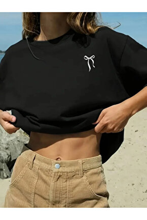 fiyonk Ön Arka baskılı siyah oversize unisex Kısa Kol t-shirt- Siyah