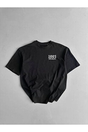 201 Penye Compack Baskılı Oversize Bisiklet Yaka Kısa Kol Yazlık T-shirt - Siyah