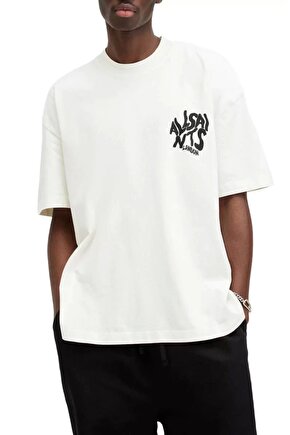 Erkek Baskılı Oversize T-shirt - Beyaz