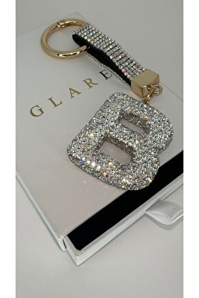 Zirkon Taşlı Simli Lüks B Harf Anahtarlık