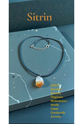 Doğal Taş SİTRİN Çelik Zincir Ipli Kolye