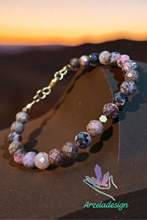 Doğal Taş Rodonit&Hemait Bileklik Öz Sevgi Bilekliği 8mm Taş Altın Kaplama Zincir