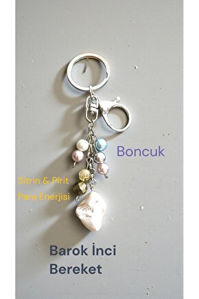 Doğal Taş Anahtarlik Barok İnci Sitrin ve Pirit Para Miknatisi Bolluk ve Bereket  Anahtarlğı