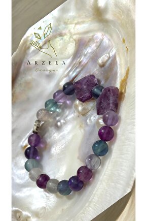 Doğal Taş Florıt Ve Lepidoit Bileklik(KONSANTRASYON VE MOTIVASYON)