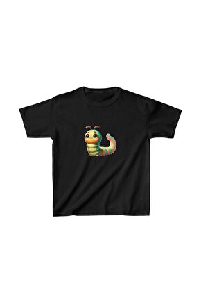 Unisex Çocuk Baskılı T-Shirt - Siyah