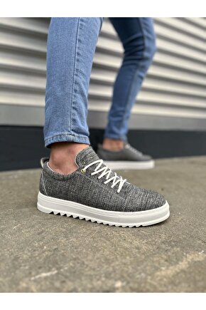JY152 Cool Bağcıklı Keten Erkek Günlük Spor Klasik Ayakkabı KBT - Gri