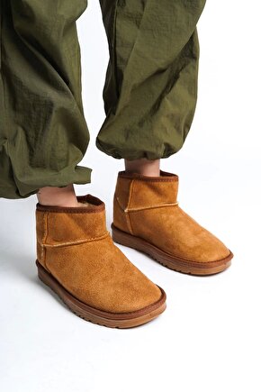 JOLIE Bağcıksız Düz Taban İçi Kürklü Kısa Süet Kadın Bot - Taba