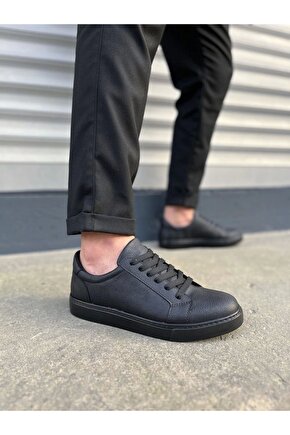 JY165 Elite Bağcıklı Cilt Erkek Günlük Sneaker Ayakkabı CST - Siyah