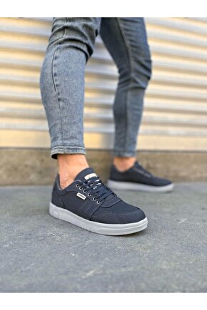 JY0118 REX Bağcıklı Keten Kumaş Erkek Günlük Sneaker Ayakkabı KGT - Füme