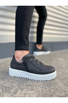 JY502 Bold Bağcıklı Cilt Erkek Günlük Sneaker Ayakkabı CBT - Siyah
