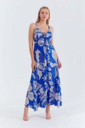 Askılı Viscon Elbise - Saks