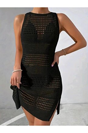 EQURİ Kadın Askılı Derin Sırt Dekolteli Ajurlu Triko Pareo