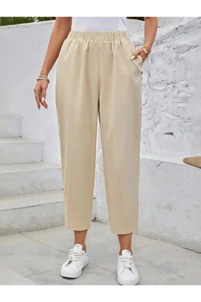 MDB Kadın Yüksek Bel Yandan Cepli Düğme Detaylı Geniş Kesim Ithal Krep Pantolon