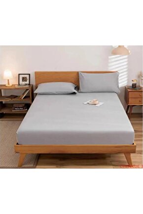 %100 Cotton (PAMUK) 210x240 Cm Çift Kişilik Gri Lastiksiz Düz Çarşaf