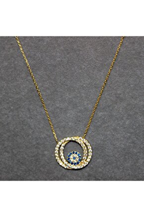 Taşlı Halka Sarı Kolye