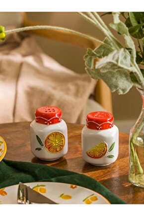 Karışık Baskılı Seramik Tuzluk ve Biberlik Seti