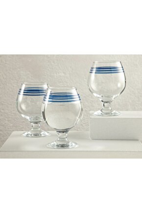 Cosy Lines Cam 3lü Kahve Yanı Su Bardağı 390 Ml Mavi