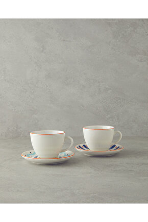 Mixed Lines Porselen 4 Parça 2 Kişilik Fincan Takımı Renkli